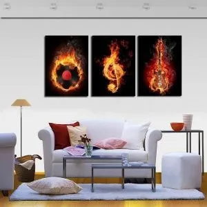 Картина модульная из 3 частей. Пластинка, скрипичный ключ, электрогитара.